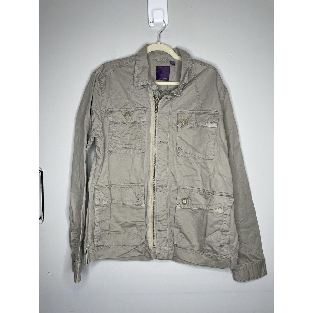Ted Baker Jacket Mens Extra Large Beige Chore Coat Field Utility Zip Pockets